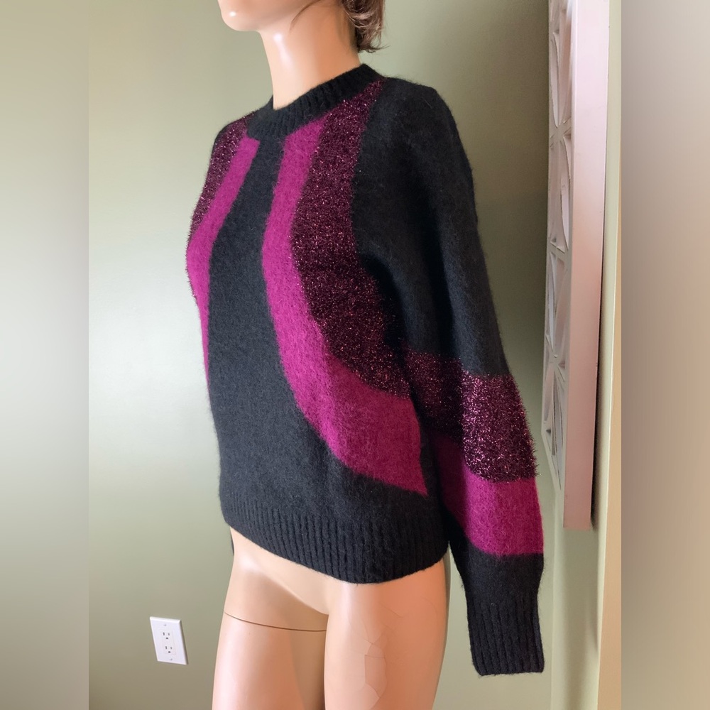 Black & Magenta Alpaca/Wool Blend Women's Crewneck Sweater - Picture 2 of 6